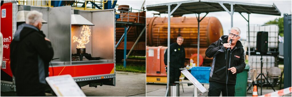Demonstratie 'Vlam in de Pan' bij Bon Holding